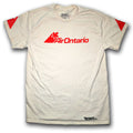 A vintage off-white crewneck t-shirt featuring a red 'V Air Ontario' logo on the chest and red sleeve patches, laid flat against a white background.