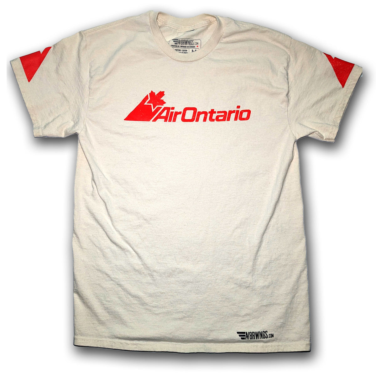 A vintage off-white crewneck t-shirt featuring a red 'V Air Ontario' logo on the chest and red sleeve patches, laid flat against a white background.