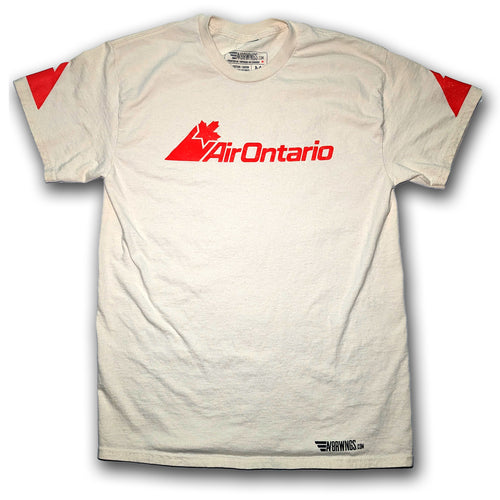 A vintage off-white crewneck t-shirt featuring a red 'V Air Ontario' logo on the chest and red sleeve patches, laid flat against a white background.