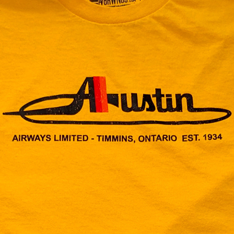 Close up Austin Airways Timmins vintage retro yellow aviation T shirt