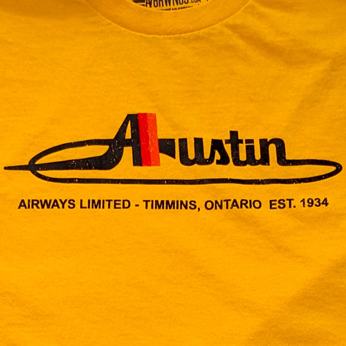 Close up Austin Airways Timmins vintage retro yellow aviation T shirt