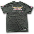 Dark Green aviation themed t-shirt with vintage Avro Lancaster logo. Aviator pilot clothing gift