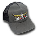 Charcoal and black Snap Back Trucker hat with vintage Avro Aircraft aviation logo