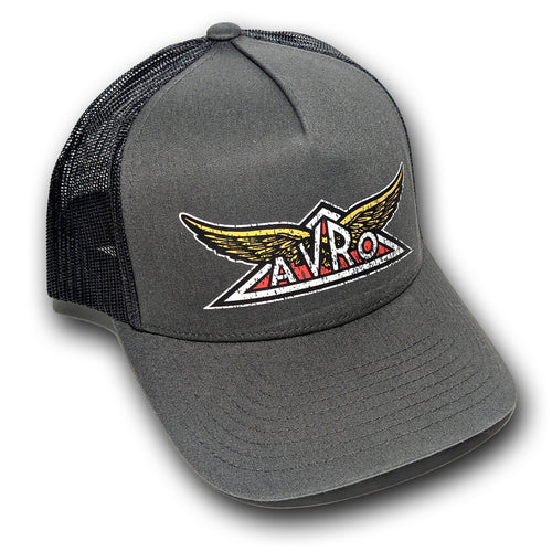 Charcoal and black Snap Back Trucker hat with vintage Avro Aircraft aviation logo