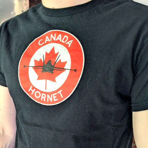 Black Canadian CF 18 Hornet Jet Fighter RCAF aviation pilot t shirt
