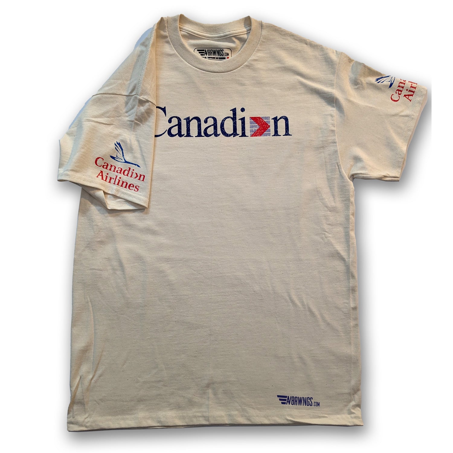 Canadian Airlines Vintage aviation natural cotton t shirt retro pilot sleeve detail