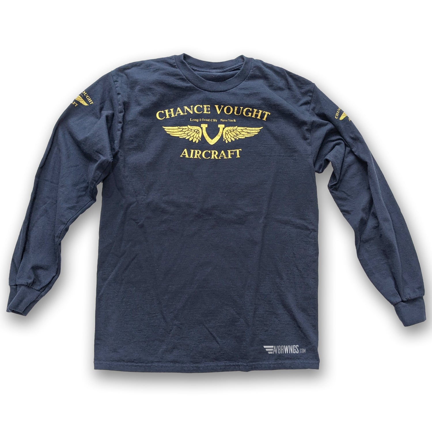 Navy Blue Chance Vought Aircraft Vintage aviation style cotton aviator long sleeve  t shirt 