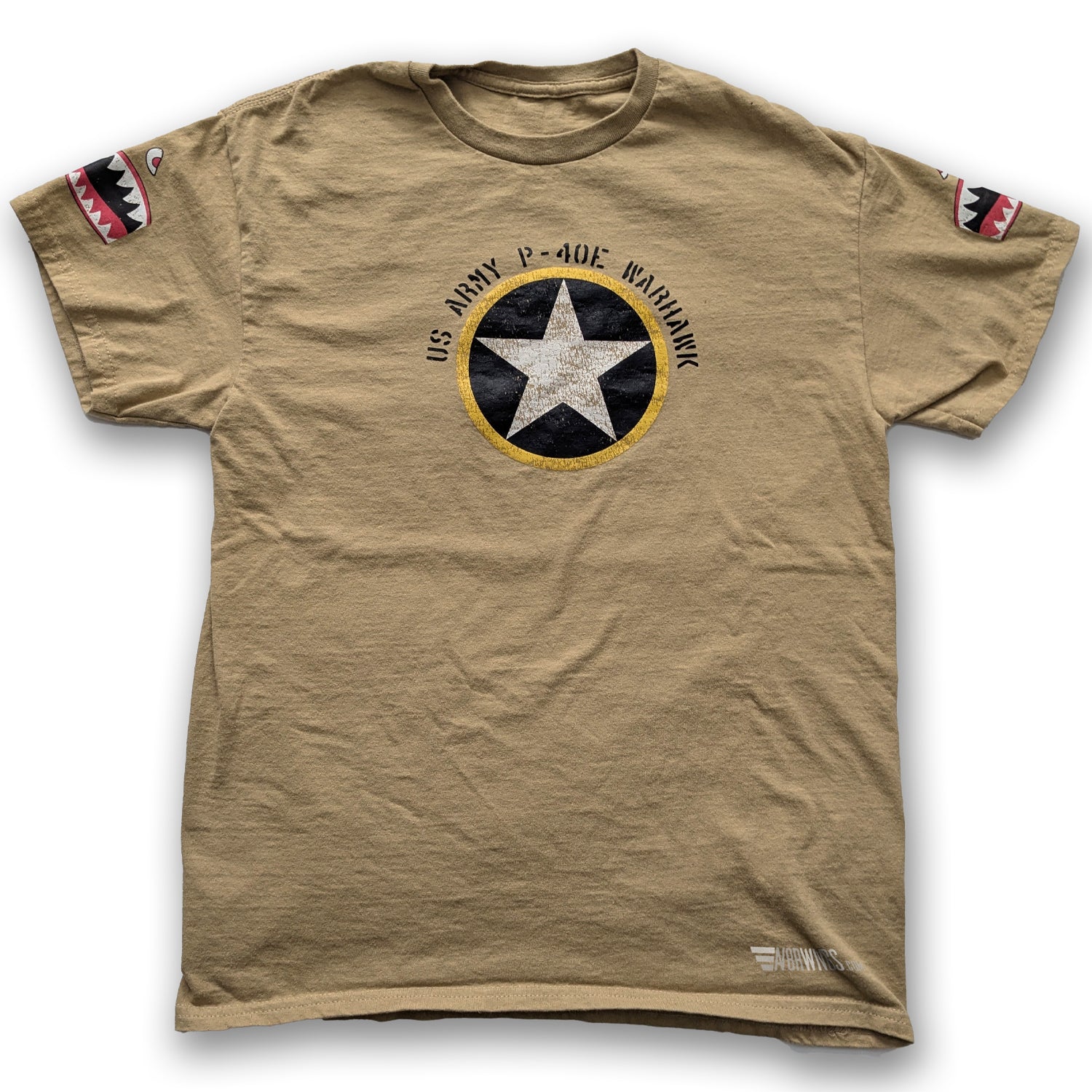 Tan Khaki P40 Warhawk tribute Aircraft Vintage aviation style cotton aviator t shirt 