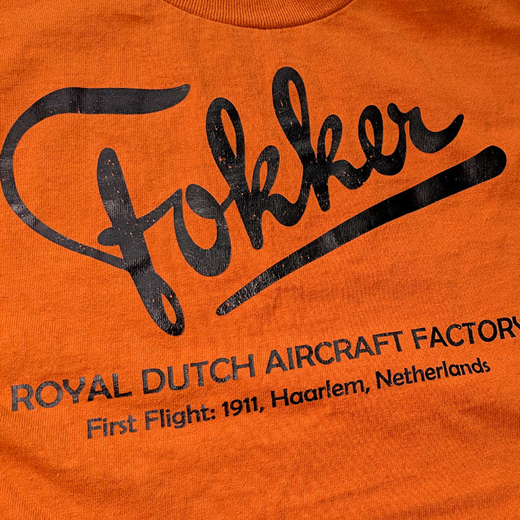 Orange Fokker Aircraft Vintage aviation style cotton aviator enthusiast themed t shirt clothing apparel