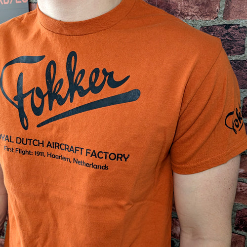 Orange Fokker Aircraft classic Vintage aviation style cotton aviator enthusiast themed t shirt clothing apparel