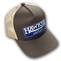 Brown and Khaki Snap Back Trucker hat with vintage Hawker aircraft aviation logo