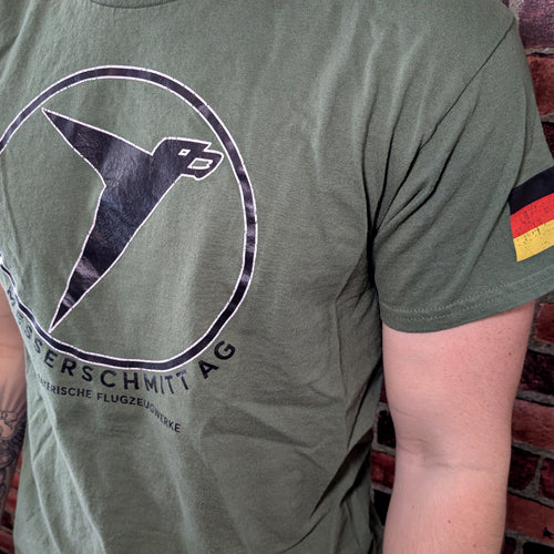 Military Green Messerschmitt  Aircraft classic Vintage aviation style cotton aviator pilot t shirt clothing
