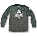 Green vintage aviation themed cotton long sleeved t-shirt with North American Aviation logo. Aviator pilot clothing