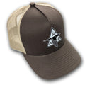 Brown and Khaki Snap Back Trucker hat with vintage North American aviation logo