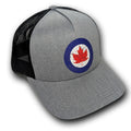 grey and black Snap Back Trucker hat with vintage RCAF roundel Aircraft aviation logo