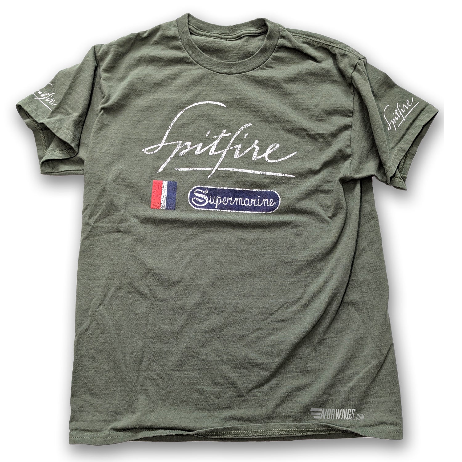 Military Green Supermarine Spitfire Vintage aviation style cotton aviator t shirt 