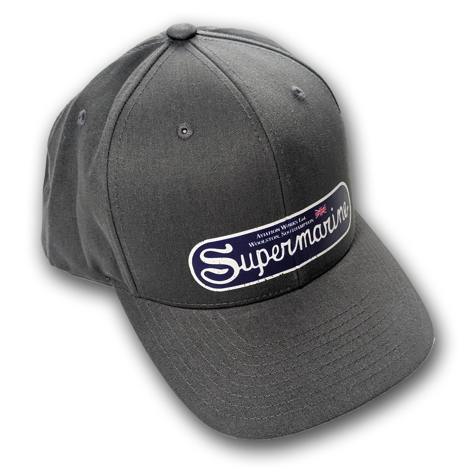 Charcoal Snap Back Trucker hat with vintage Supermarine aviation aircraft logo