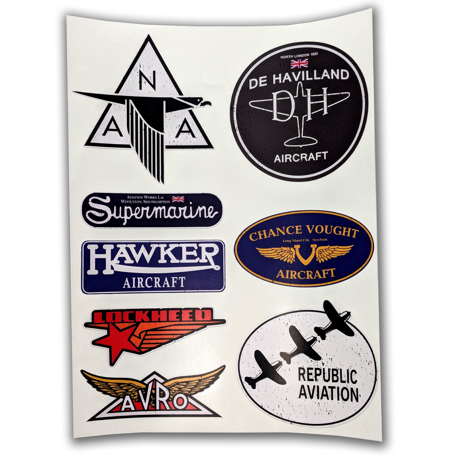 Vintage Aviation Logo Decal Sticker Sheet North American, De Havilland, Supermarine, Hawker, Chance Vought, Lockheed, Avro, Republic.
